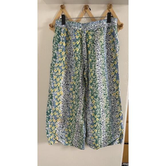 Loft Pants Women's Medium Linen Wide Leg Crop Floral Green Blue Allure Azul - Picture 9 of 10